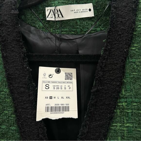 NWT Zara Green Black Trim Textured Tweed Button Blazer Jacket. Blogger fave. - Picture 10 of 13